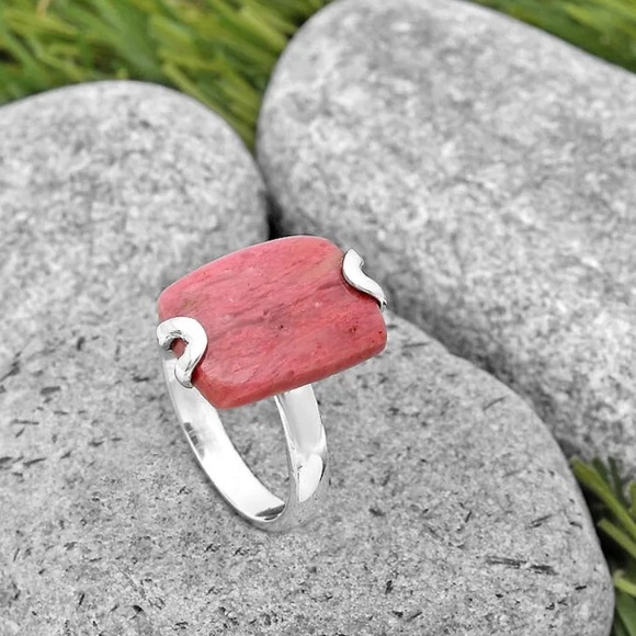 Earth Art hand crafted artisan Jewelry - Pink tulip sterling silver ring size 9